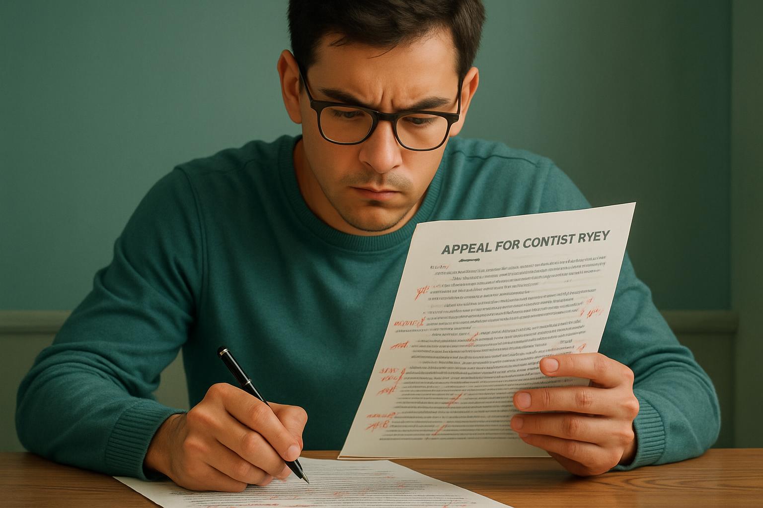 Estudante analisando documento para recurso de concurso